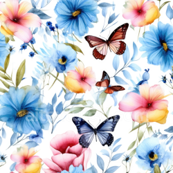 seamless Seamless 3D PBR Watercolor Floral Fabric Texture with Butterflies texture 8k free download PBR