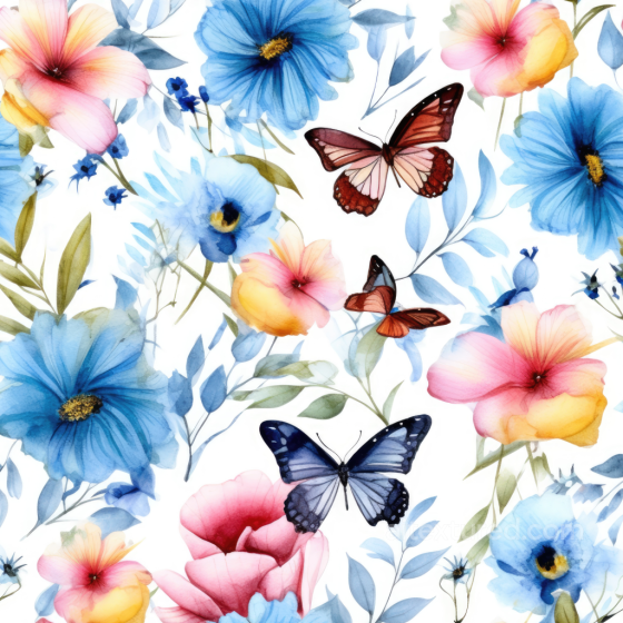 Watercolor Floral Fabric Texture with Butterflies Watercolor Butterflies texture preview