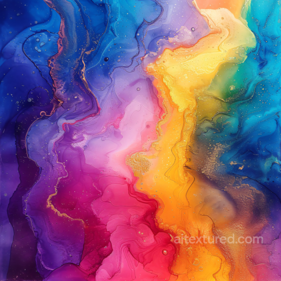 Alcohol Ink PBR Texture Featuring Vibrant Rainbow Fluid Waves and Delicate Gold Veins Alcohol ink texture preview