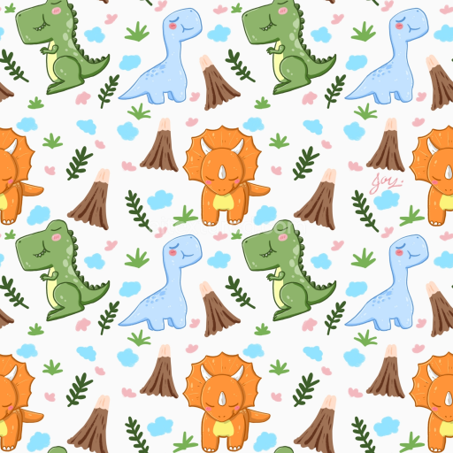 Seamless 3D PBR Cute Dinosaur Cartoon Texture with Pastel Colors for Baby Boy Designs