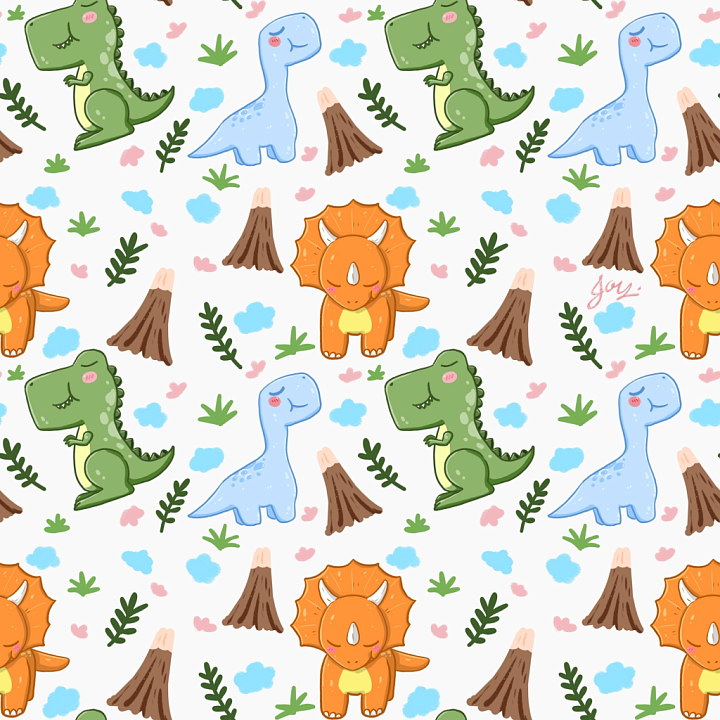Cute Dinosaur Cartoon with Pastel Colors for Baby Boy Designs seamless PBR texture preview