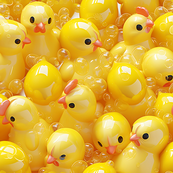 Inflated of Glossy Yellow Rubber Duck Panels with Transparent Bubbles seamless PBR texture preview