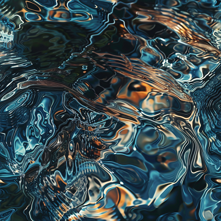 Water Featuring Stylized Dark Reflective Ripples seamless PBR texture preview