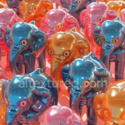 seamless Seamless 3D Inflated PBR Texture of Glossy Vinyl Elephant Figures in Blue, Orange, and Pink texture 8k free download PBR