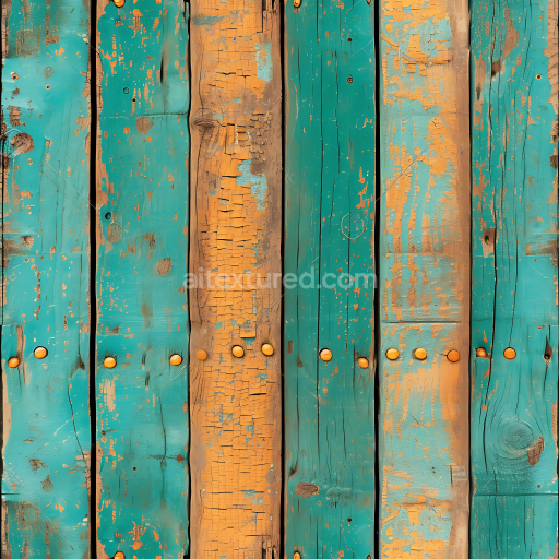 Seamless 3D Weathered Painted Wooden Planks PBR Texture with Cracks and Rusted Nails
