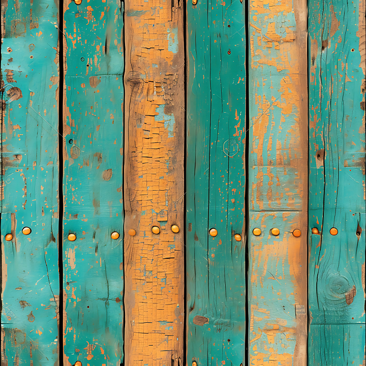 Weathered Painted Wooden Planks with Cracks and Rusted Nails Wood seamless PBR texture preview