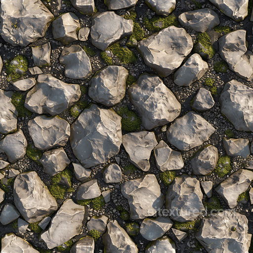 Weathered Rock and Mossy Ground PBR Texture with Natural Pebbles seamless Stone PBR texture