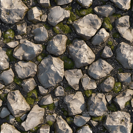 Weathered Rock and Mossy Ground PBR Texture with Natural Pebbles Stone texture preview