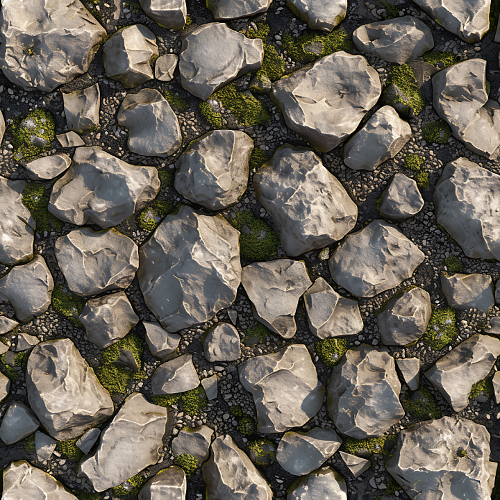 Weathered Rock and Mossy Ground with Natural Pebbles seamless PBR texture preview