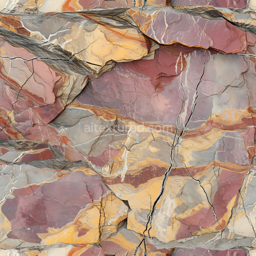 Seamless 3D fractured stone rock PBR texture with warm multicolor layers