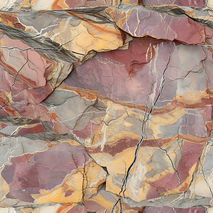 Fractured Stone Rock With Warm Multicolor Layers seamless PBR texture preview