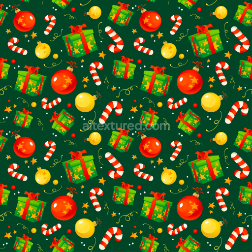 Seamless 3D PBR Texture with Colorful Christmas Ornaments and Candy Canes Pattern