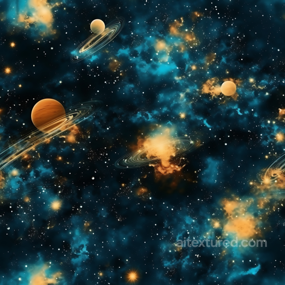 Space PBR Texture Featuring Blue Nebula Clouds and Ringed Planets Star, space, planets texture preview