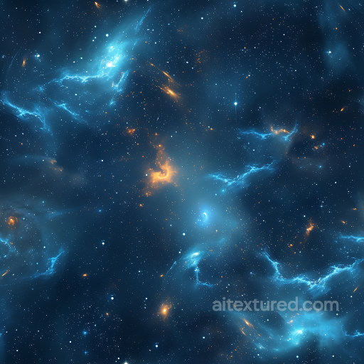 Space PBR Texture Featuring Luminous Blue Nebulae and Orange Galactic Highlights seamless Star, space, planets PBR texture
