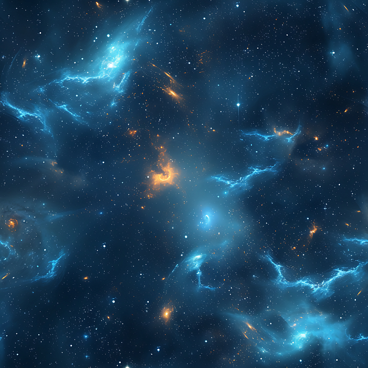 Space Featuring Vibrant Blue Nebulae and Orange Star Clusters seamless PBR texture preview