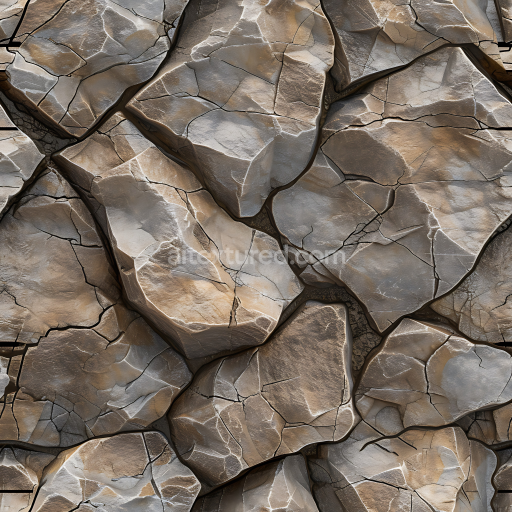 Seamless 3D stone PBR texture of cracked rough rock slabs in earthy tones