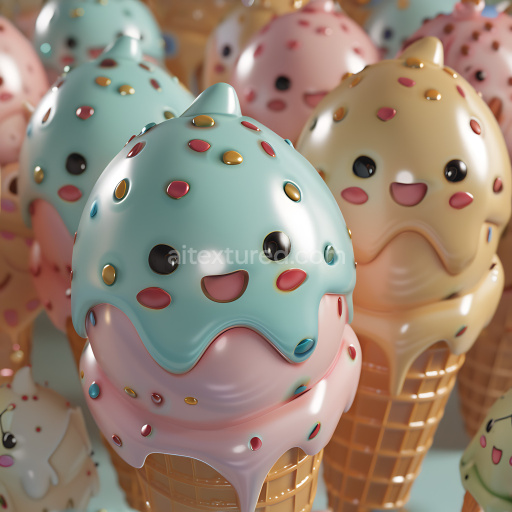 Seamless 3D Inflated PBR Texture of Colorful Soft Vinyl Ice Cream Capsules