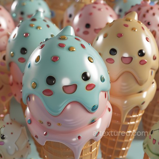 Inflated PBR Texture of Colorful Vinyl Ice Cream with Sprinkles seamless Inflated PBR texture
