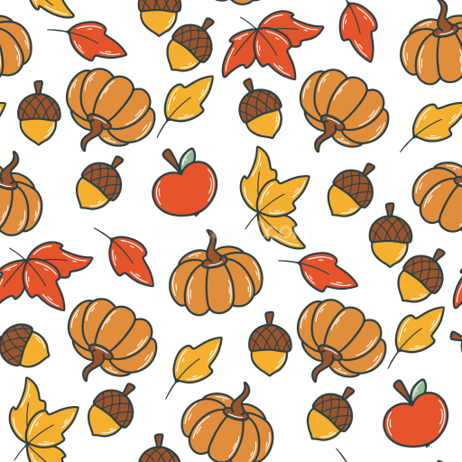 Seamless 3D PBR Thanksgiving Pattern Texture Featuring Pumpkins, Acorns, and Autumn Leaves