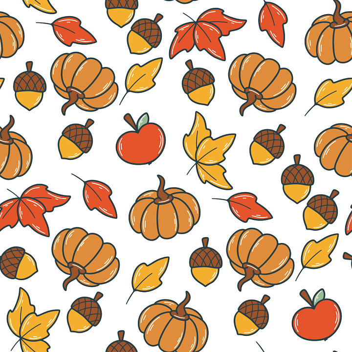 Thanksgiving Pattern Featuring Pumpkins, Acorns, and Autumn Leaves seamless PBR texture preview