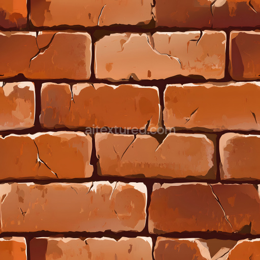 Seamless 3D PBR Cracked Red Brick Wall Texture with Weathered Damage