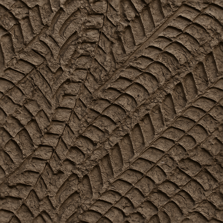 Wet Tire Print On Muddy Track With Natural Overlapping Prints Effect seamless PBR texture preview