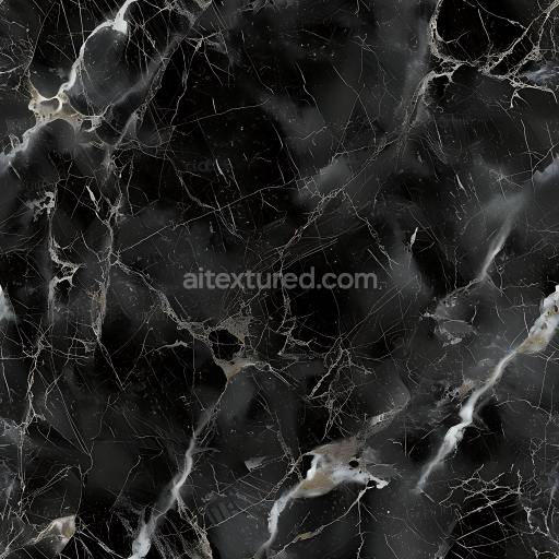 Seamless 3D Black Marble PBR Texture Featuring Fine White Veins and Natural Stone Finish