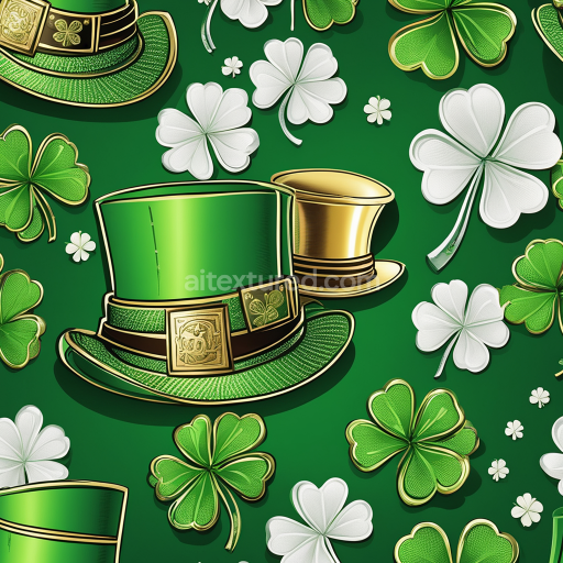 Seamless 3D PBR Texture Featuring St Patrick’s Green & Gold Hats with Clover Pattern