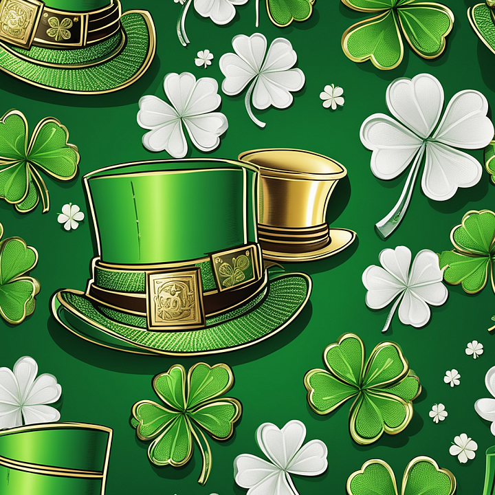 Featuring St Patrick’s Green & Gold Hats with Clover Pattern seamless PBR texture preview
