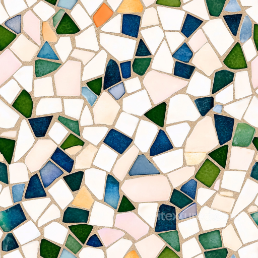 Mosaic PBR Texture with Colorful Irregular Ceramic Tiles and Grouted Finish seamless Mosaic PBR texture