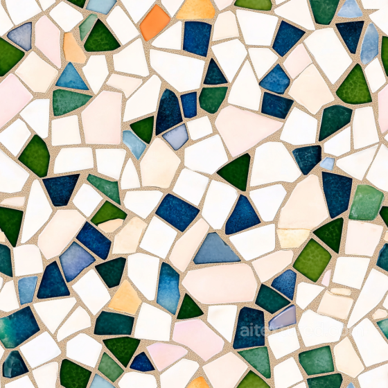 Mosaic PBR Texture with Colorful Irregular Ceramic Tiles and Grouted Finish Mosaic texture preview