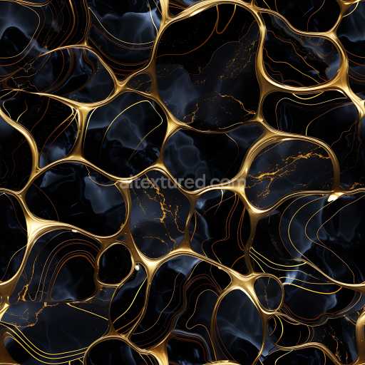 Seamless 3D Black Marble PBR Texture Featuring Luxurious Gold Veins and Flowing Patterns