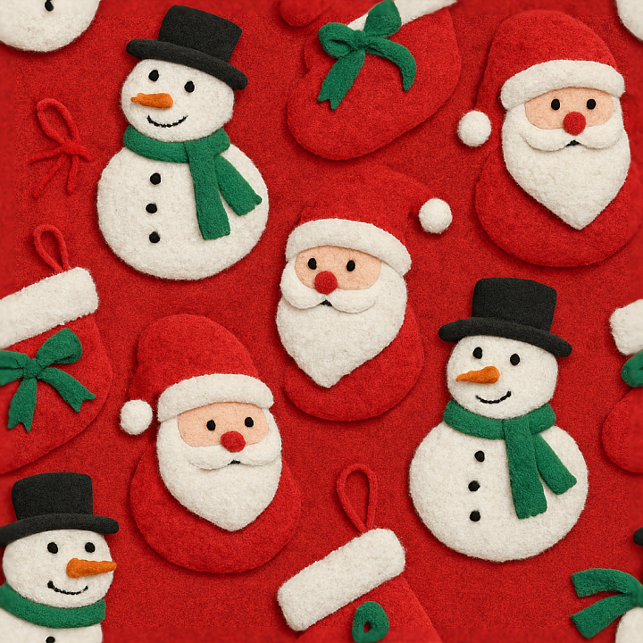 Snowman Felt Fabric Felt Santa Christmas Stocking Red Ribbon seamless PBR texture preview