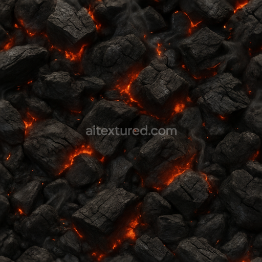 Seamless 3d texture pbr 8k smoldering charcoal surface with ember glow