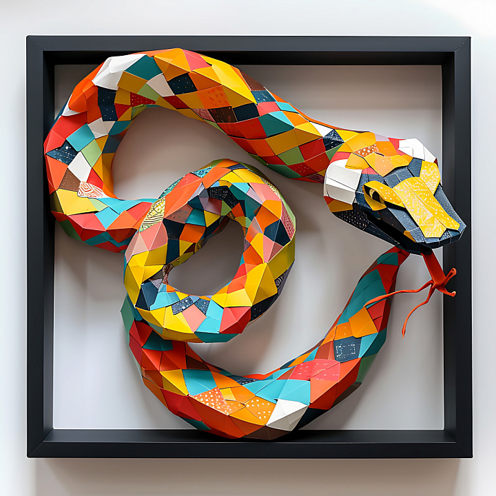 Animal of Vibrant Multi-Colored Geometric Snake Skin seamless PBR texture preview