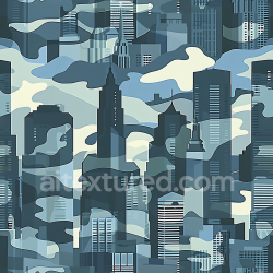 seamless Seamless 3D Urban Camouflage PBR Texture Featuring Blue-Grey Cityscape Silhouettes texture 8k free download PBR