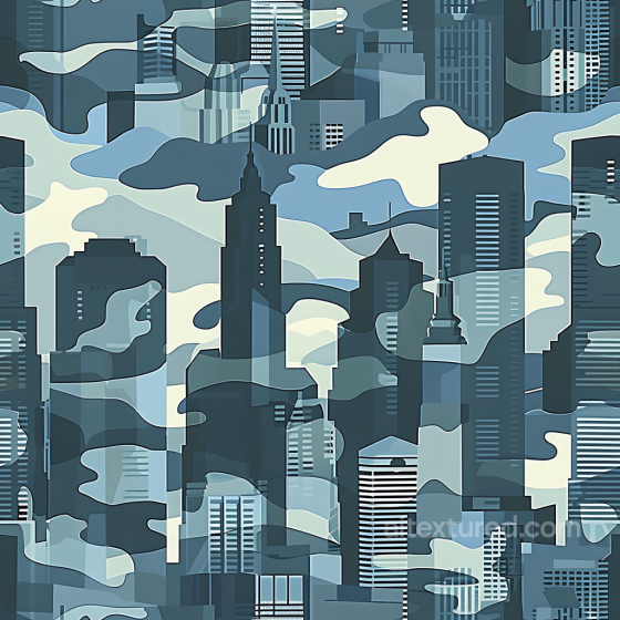 Urban Camouflage PBR Texture Featuring Blue-gray Cityscape Silhouettes Color Camouflage texture preview