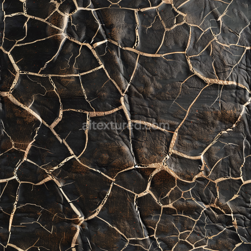 Seamless 3D PBR texture of cracked black leather with rugged worn finish