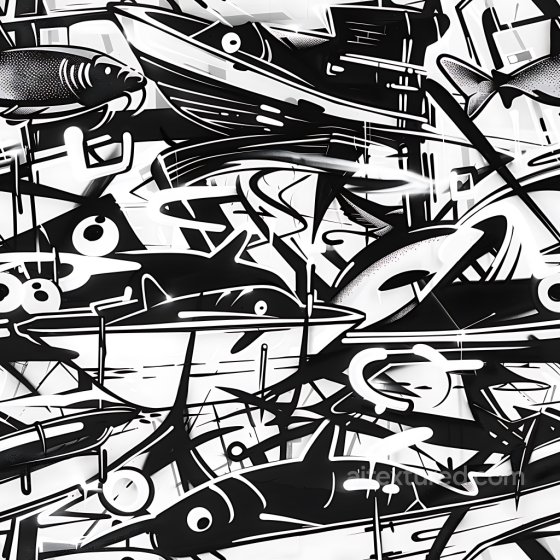 Featuring Abstract Black & White Fish Graffiti Graffiti texture preview