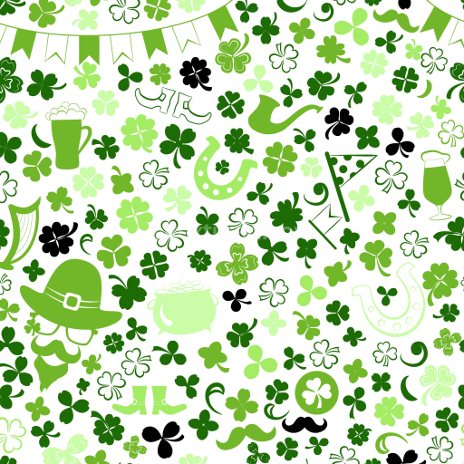 Seamless 3D PBR Texture of St Patrick Digital Paper with Shamrocks and Festive Icons