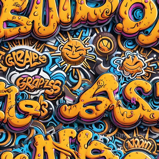 Featuring Vibrant Orange Graffiti with Blue Accents & Cartoon Elements Graffiti texture preview
