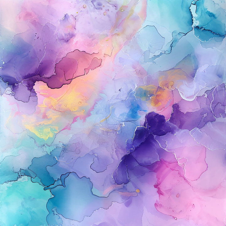 Alcohol Ink with Pastel Purple and Blue Fluid Marbling seamless PBR texture preview