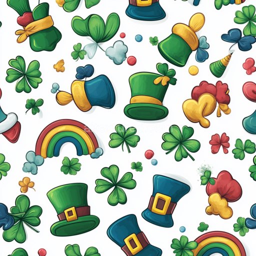 Seamless 3D PBR St Patrick Digital Paper Texture Featuring Colorful Hats and Clovers