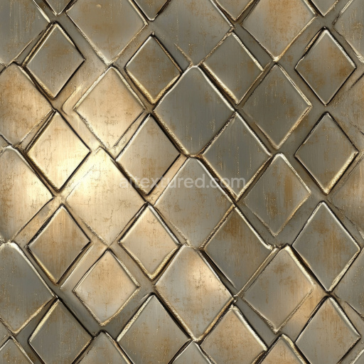 Preview — Seamless 3D Worn Steel Tile Panel PBR Texture with Diamond Pattern