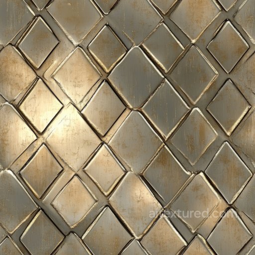 Worn Steel Tile Panel PBR Texture with Diamond Pattern seamless Metal PBR texture