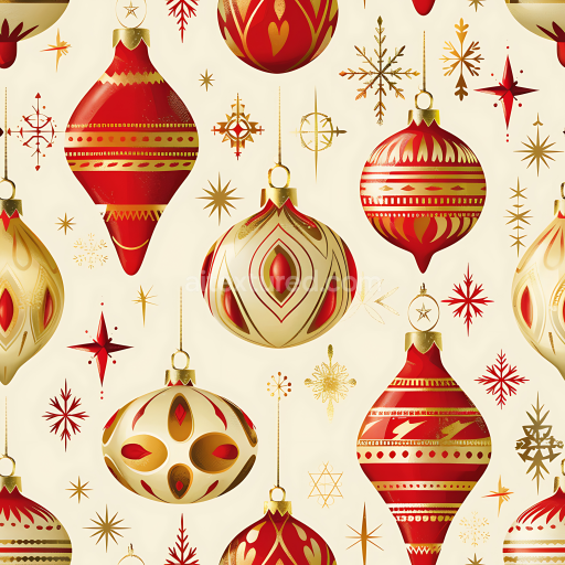 Seamless 3D PBR Texture Featuring Vintage Red & Gold Christmas Ornaments Pattern