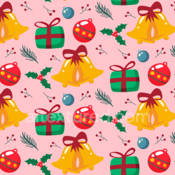 seamless Seamless 3D PBR Christmas Pink Festive Pattern Texture with Bells and Gifts texture 8k free download PBR