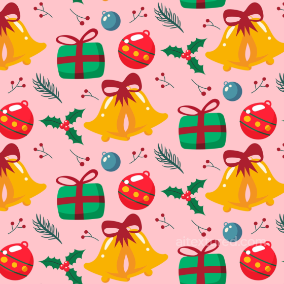 Christmas Pink Festive Pattern Texture with Bells and Gifts Christmas Pink texture preview