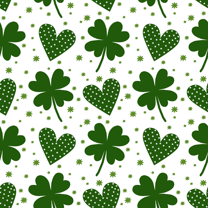 with Green Shamrocks and Polka Dot Hearts seamless PBR texture preview
