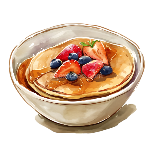 Morning Breakfast Teff Pancakes with Fresh Strawberries and Blueberries Illustration